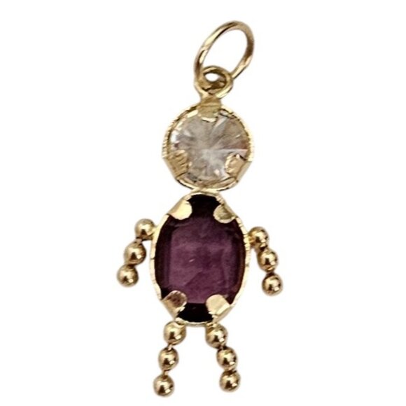 14K Yellow Gold Purple Clear Glass Rhinestone Kid, Boy Mother Charm L533 - Picture 1 of 5